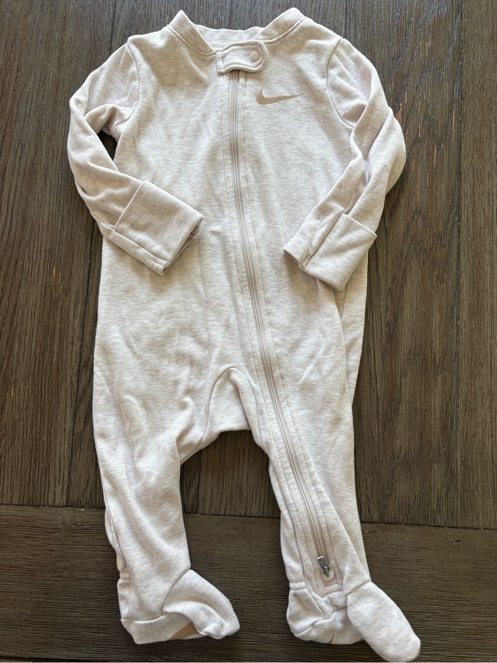 Nike Beige Full Zip Baby Footie One Piece - 6m